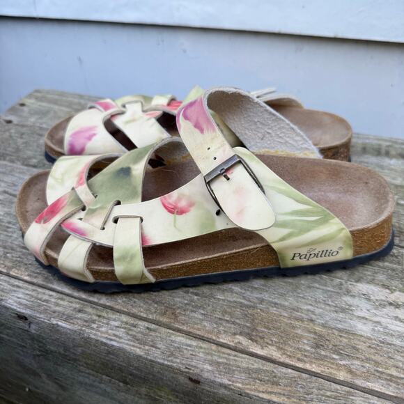 Birkenstock Pisa Papillio Cream Pink Green Watercolor Twist Sandals 38 L7 M5 - Picture 3 of 7